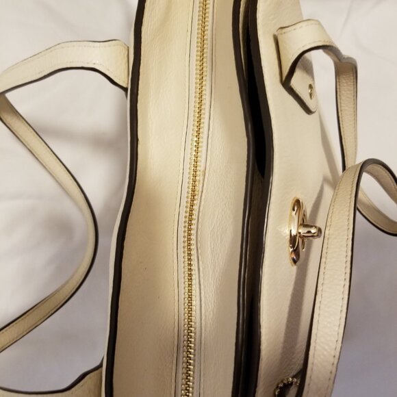 Authentic Coach Cream Ivory Pebbled Leather Large Tote Purse - Picture 10 of 15